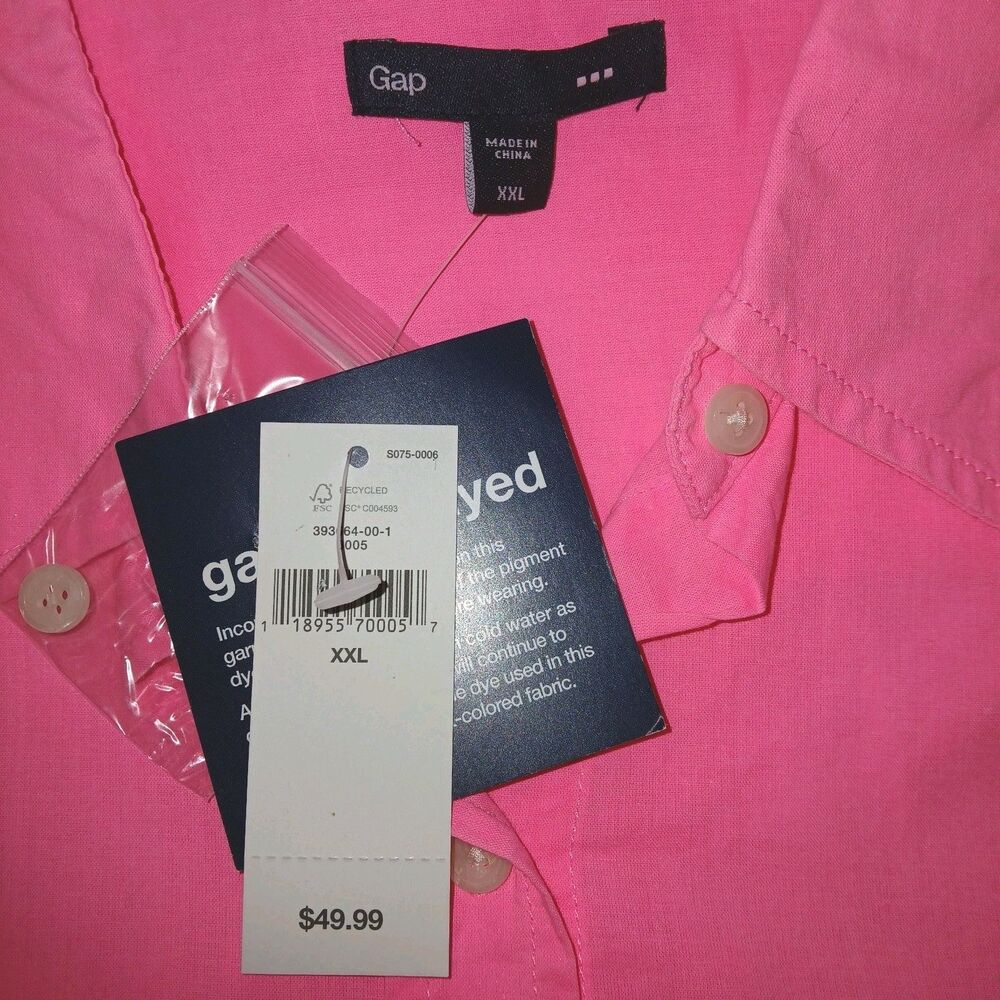 NWT GAP Women XXL Preppy Career Casual Button Up 100% Cotton Top Blouse Hot Pink - Picture 5 of 8